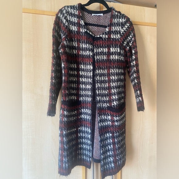 Cleo Houndstooth Long Open-Front Cardigan Size Medium - Picture 2 of 8